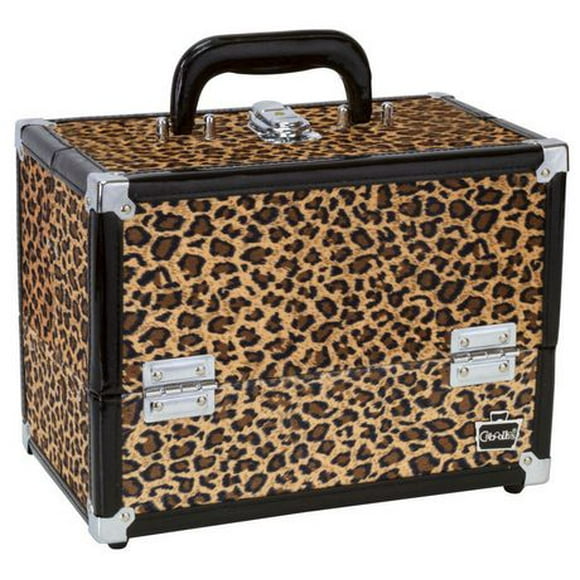 Caboodles 11.25 Inches Leopard Print Cosmetic Train Case with Mirror - 2 Tray