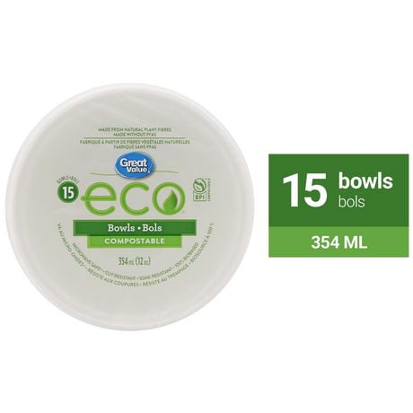 Great Value Eco Compostable Bowls, 15 x 354ml (12oz)