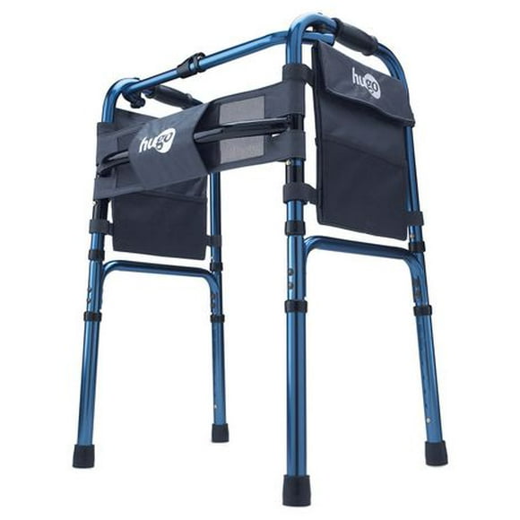 Hugo Sapphire Blue Adjustable Folding Walker With 5" Wheels and Plastic Glides