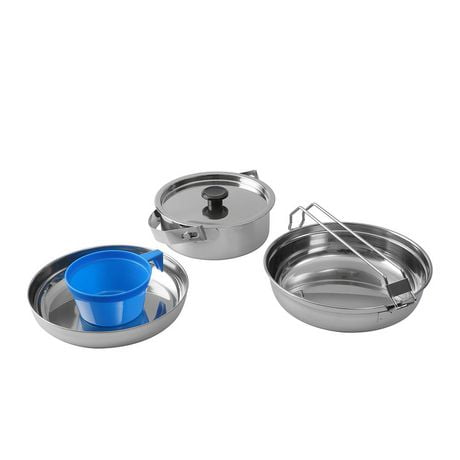 Ozark Trail Space-saving 5-Piece Cookware Mess Kit, Stainless Steel and Plastic, Ozark Trail 5 Piece Camping Mess Kit
