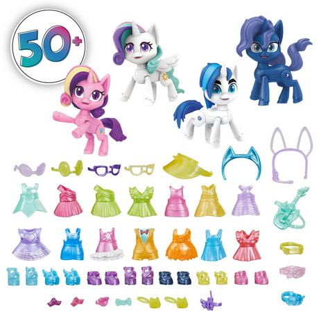 My Little Pony Smashin’ Fashion coffret Première royale : 50 pièces, 4 figurines articulées avec accessoires de mode et surprises à déballer