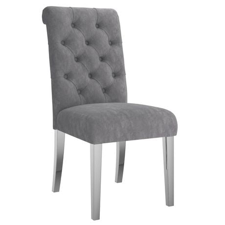 Set of 2 Contemporary Velvet & Stainless Steel Side Chair in Grey