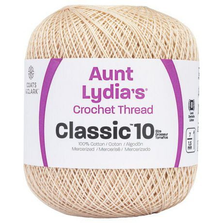 Aunt Fil à Crochet Naturel Lydia's® Classic™, 350 Yards Taille 10 Fil de coton taille 10