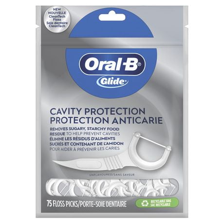 Oral-B Glide Cavity Protection Floss Picks, Helps Prevent Cavities, Unflavored, 75 Floss Picks, 75CT