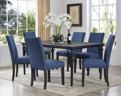 Brassex Inc Arianna 7 Piece Dining Set Table 6 Chairs Blue