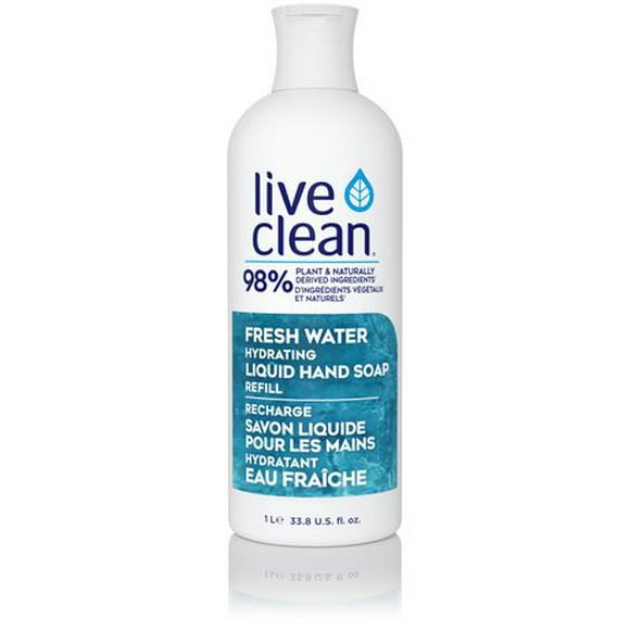 Recharge savon liquide hydratant pour les mains Live Clean Eau Fraîche 1 L, Recharge de savon pour les mains