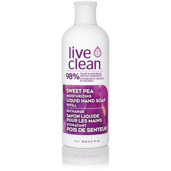 Recharge savon liquide pour les mains de Live Clean au parfum pois de senteur 1 L, Recharge de savon pour les mains