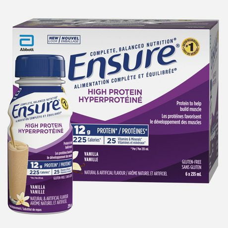 Ensure High Protein 12 g, Meal Replacement Shakes, Protein Shakes With Protein To Help Build Muscle, Vanilla, 6 x 235-mL Bottles, Ensure High Protein 12 g