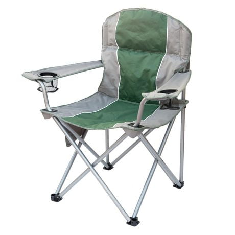 Chaise rembourrée Big&Tall Ozark Trail, supporte jusqu'à 500 lb, couleur verte/grise, se plie facilement pour le transport dans un sac de transport taille : 40,5 po (H) x 38 po (W) x 24,5 po (D)