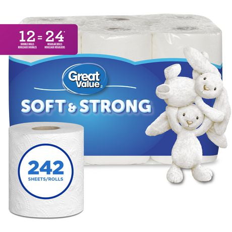 Great Value, Ultra Soft Toilet Paper, 12 Double equal 24 rolls, 242 tissues per roll