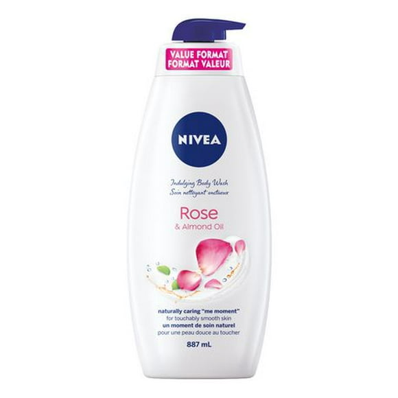 NIVEA Rose and Almond Oil Indulging Body Wash | pH Skin Balanced | Nourishing Shower Cream for Women | All Skin Types, 887 mL