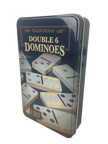 Cardinal Games Traditions - Double 6 Dominoes In A Tin White