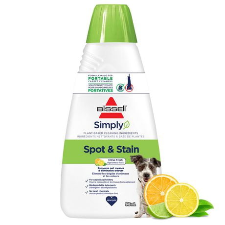Solution nettoyante Simply Spot & Stain PET de BISSELL pour les shampouineuses portatives Solution nettoyante à base de plantes