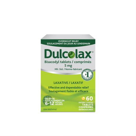 Dulcolax, 5 mg de Bisacodyl, 60 comprimés de laxatif stimulant  -  Soulagement efficace de la constipation occasionnelle pour adultes en 6 à 12 heures, Stimule l'intestin, Convient aux enfants de 6 ans et plus, aux adultes et femmes qui allaiten Dulcolax 5mg 60 Drageés