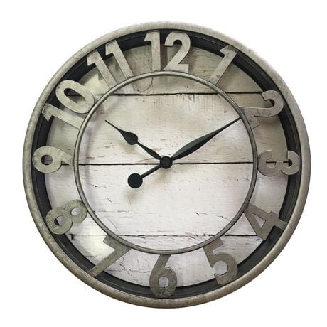 Hometrends 11.5in White Wood Plank Clock, 11.5 in. Dia./1 x 1.9 in. D/1