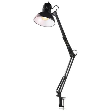 Globe Electric 32" Multi-Joint Desk Lamp with Metal Clamp, Black Finish, 56963