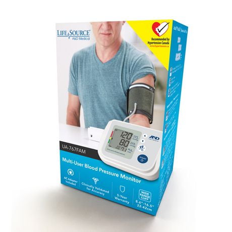 LifeSource Premium Multi-User BP Monitor UA-767FAM, Premium Upper Arm Blood Pressure Monitor with adjustable cuff stores memory for up to four people separately.