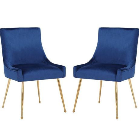 Haya Velvet Dining Chair in Blue with Metal Gold Legs, Side Dining ...