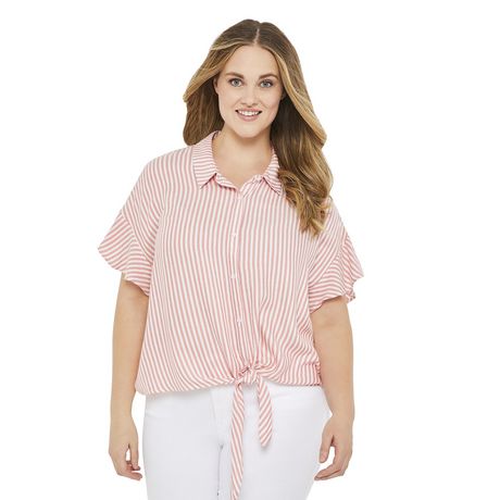 George Plus Women's Ruffle Sleeve Tie Front Shirt | Walmart Canada