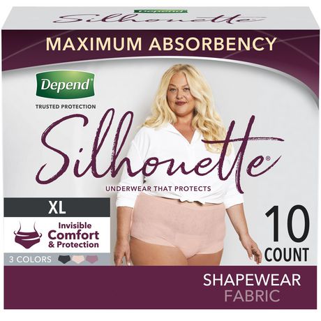 Depend Silhouette Adult Incontinence Underwear for Women, Maximum  Absorbency, XL, Pink/Black/Berry, 10 Count, 10 Count 
