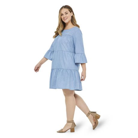 George En Chambray Plus Robe Femmes Étagée Pour XuPkZi