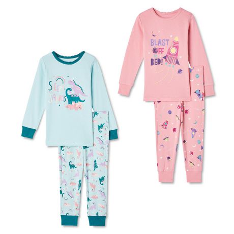 George Toddler Girls Rib Pajamas 4 Piece Set Walmart Canada   6000205571181 