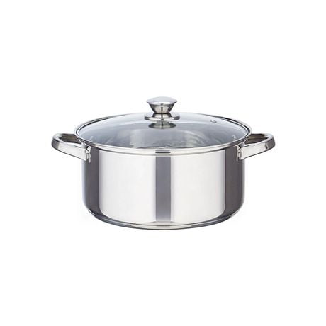 Mainstays Stainless Steel Dutch Oven with Glass Lid, 5 qt., riveted handles