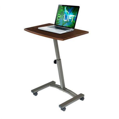 AIRLIFT MOBILE LAPTOP COMPUTER DESK CART HEIGHT-ADJUSTABLE FROM 20.5" TO 33", SLIM, WALNUT