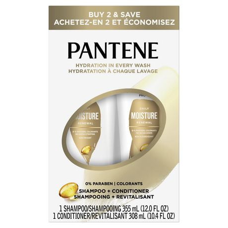 PANTENE PRO-V Daily Moisture Renewal Dual Pack Shampoo + Conditioner, 12 fl oz/355 mL + 10.4 fl oz/308 mL