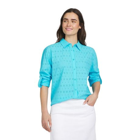 Chemise à manches longues en coton boutonnée avec poche pour femmes Chaps CHEMISE À OEILLETS