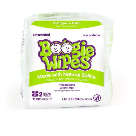 Boogie Wipes Gentle Saline Nose Wipes for stuffy noses - Unscented, 90 Count, Cleans & Moisturizes Nose 90ct