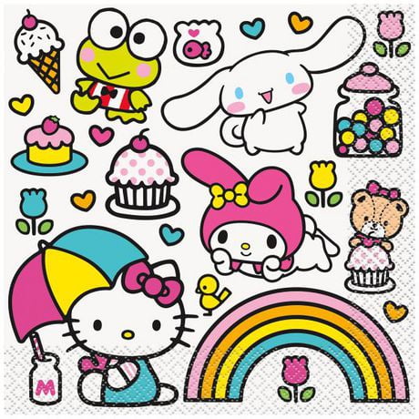Hello Kitty serviettes, 16 compte 2 plis, chacun mesure 16,5 x 16,5 cm plié