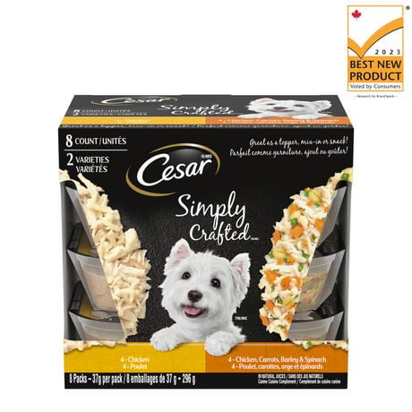 Cesar Simply Crafted Chicken & Chicken, Carrots, Barley & Spinach Variety Pack Wet Dog Food, 8x37g