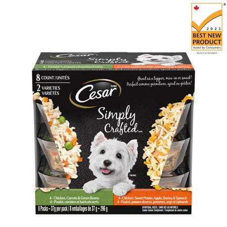 Cesar Simply Crafted Chicken, Carrots, Green Beans & Chicken, Sweet Potato, Apple, Barley & Spinach Variety Pack Wet Dog Food, 8x37g