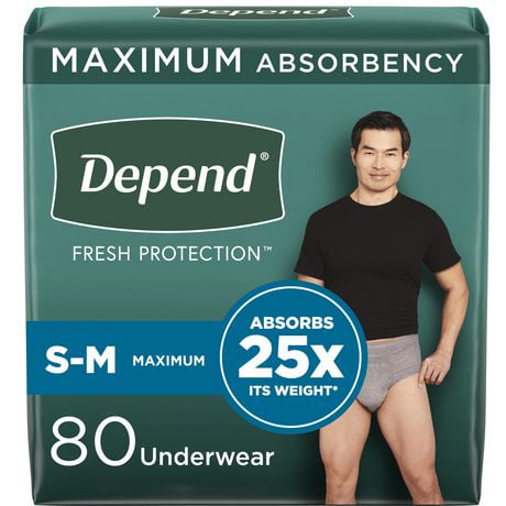 Sous-vêtement d’incontinence Depend Fresh Protection pour hommes, degré d’absorption maximal, gris