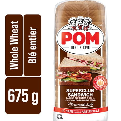 POM® Superclub Sandwich 100% Whole Grain Wheat Sliced Bread, 675 g