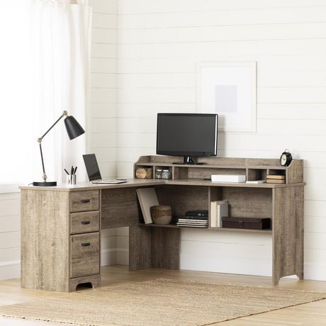 South Shore Versa L-Shaped Desk Gray Maple