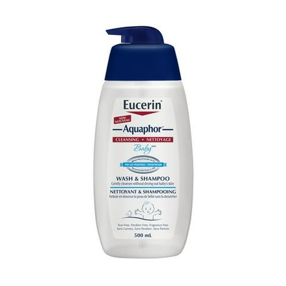 Nettoyant et shampooing Aquaphor Baby d’Eucerin pour la peau sensible de bébé, 500mL