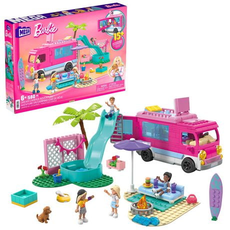 MEGA Barbie Dream Camper Adventure Building Kit Playset with 4 Micro ...