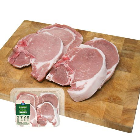 Côtelettes de porc avec os fraîches et centre Élevé sans antibiotiques Combo, Combo paquet 4 pièces, 0,76 - 0,95 kg