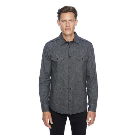 Dark Black Men's Long-Sleeve  Woven Shirt Flannel
