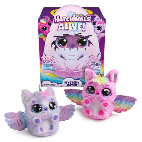 Hatchimals Alive, Mystery Hatch Pufficorn, jouet interactif surprise et œuf avec brume, lumières et sons (les modèles peuvent varier), jouets pour filles et garçons