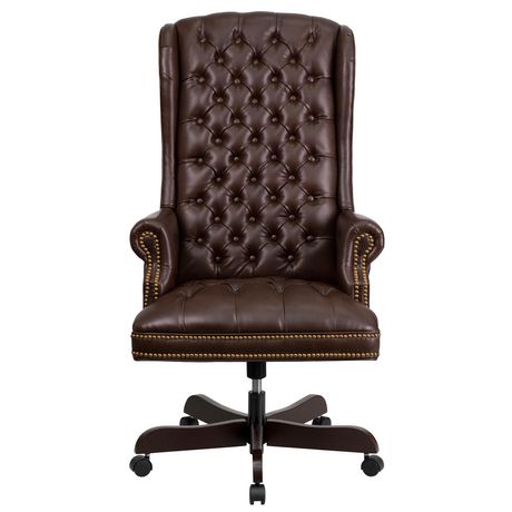 High Back Traditional Fully Tufted, High Back Brown Leather Executive Office Chair