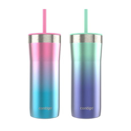 Contigo Streeterville Tumbler, Includes Plastic Straw and Splash-Proof Lid, Vacuum-Insulated, Stainless Steel, 24 oz (709 mL), Assorted Colours,