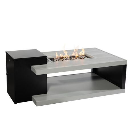 Dray Aluminum Convertible Fire Table, Rectangular, Black and Grey