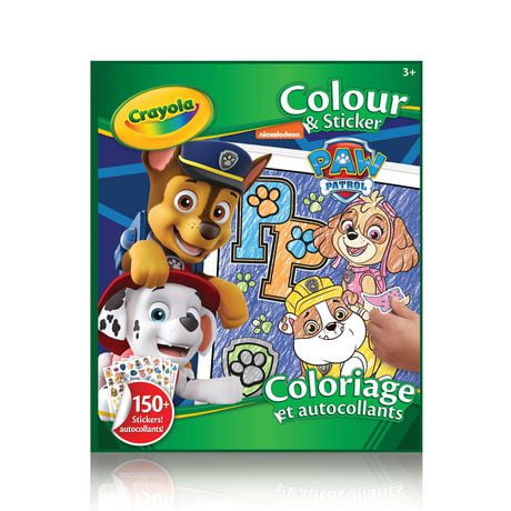 Crayola Colour & Sticker Book, Paw Patrol, Includes 32 colouring pages and 4 sticker sheets