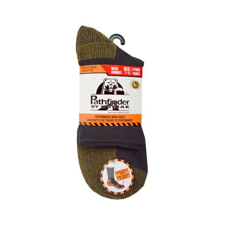 Mens Pathfinder by Kodiak 3-Pack Work Socks, Shoe Size 7-12