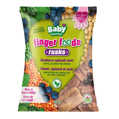 Baby Gourmet Blueberry Spinach Acai Organic Lentil And Chickpea Rusk Snacks Walmart Canada