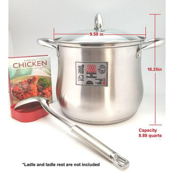 Sunwealth 8.88 quarts Heavy Duty Stainless Steel Stock Pot with glass lid. Induction comapatible.