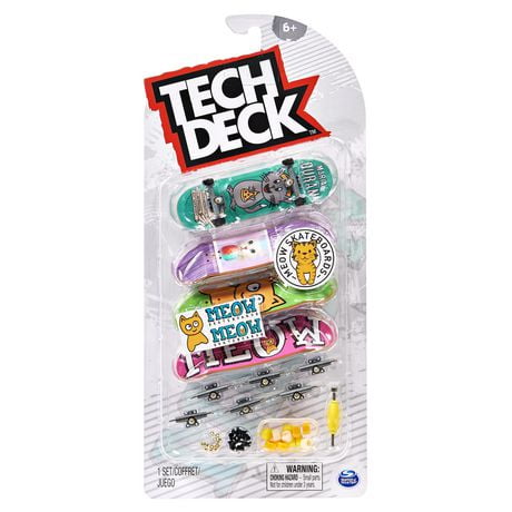 Tech Deck, Coffret de 4 fingerboards Ultra DLX Fingerboard, Meow Skateboards, Mini-skateboards à collectionner et personnaliser